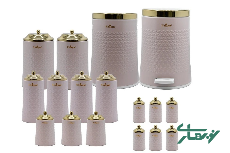 سرویس-آشپزخانه-17-پارچه-یونیک-گلکسی-صورتی-مات-درب-طلایی-مدل-un-4627